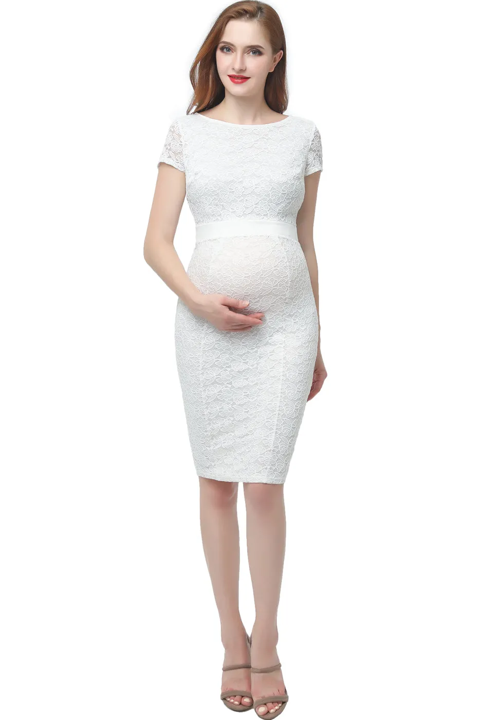 Kimi   Kai Maternity "Lyanna" Lace Trim Midi Dress